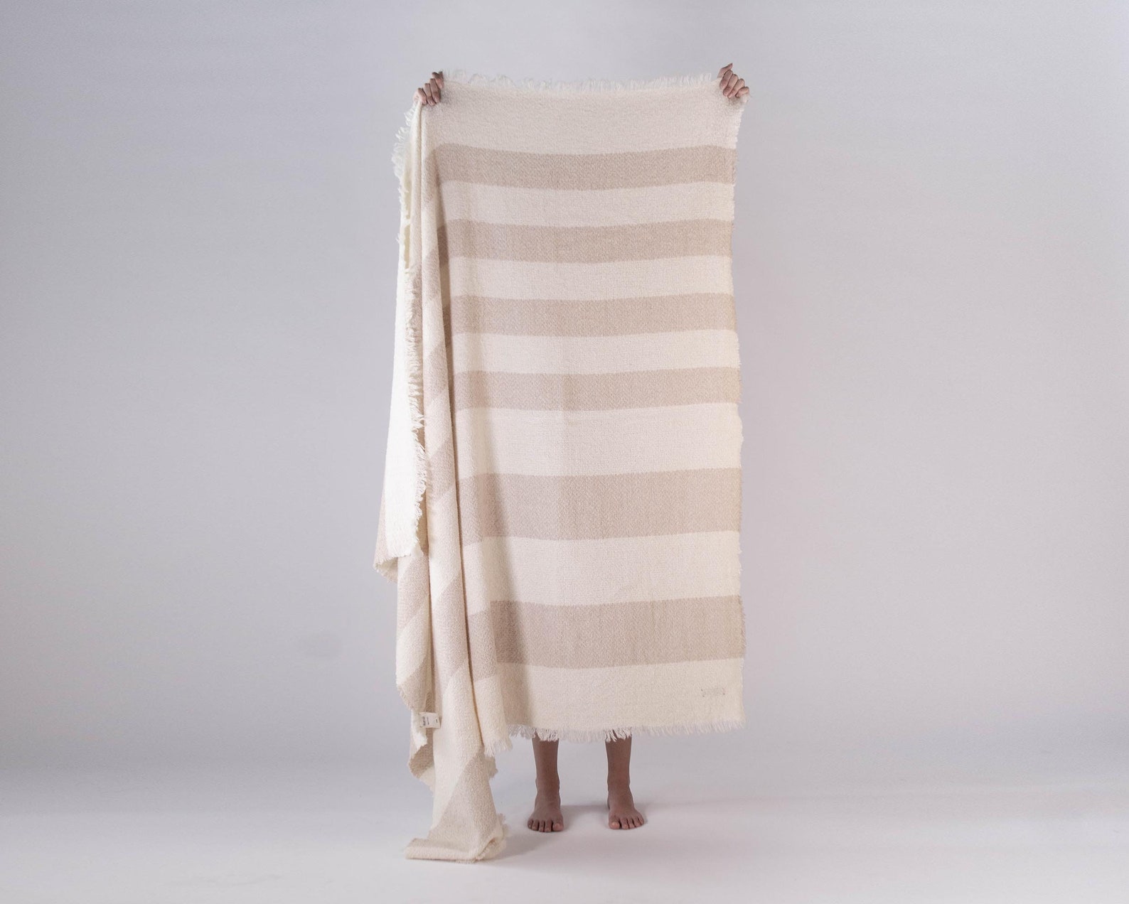 NEUTRAL THROW BLANKET, Wool Blanket, Striped Design, Textured Boculé