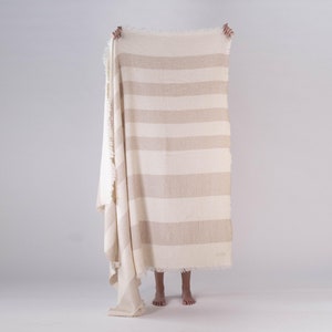 NEUTRAL THROW BLANKET, wool blanket, striped design, textured boculé wool, boho style, personalized gift image 3