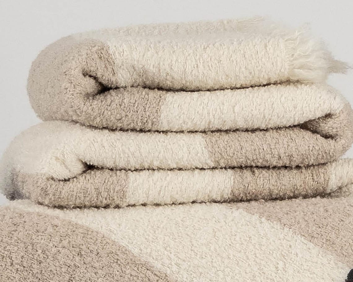 NEUTRAL THROW BLANKET, Wool Blanket, Striped Design, Textured Boculé