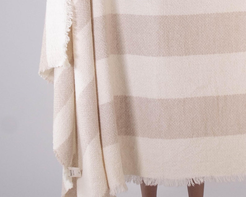 NEUTRAL THROW BLANKET, wool blanket, striped design, textured boculé wool, boho style, personalized gift image 4