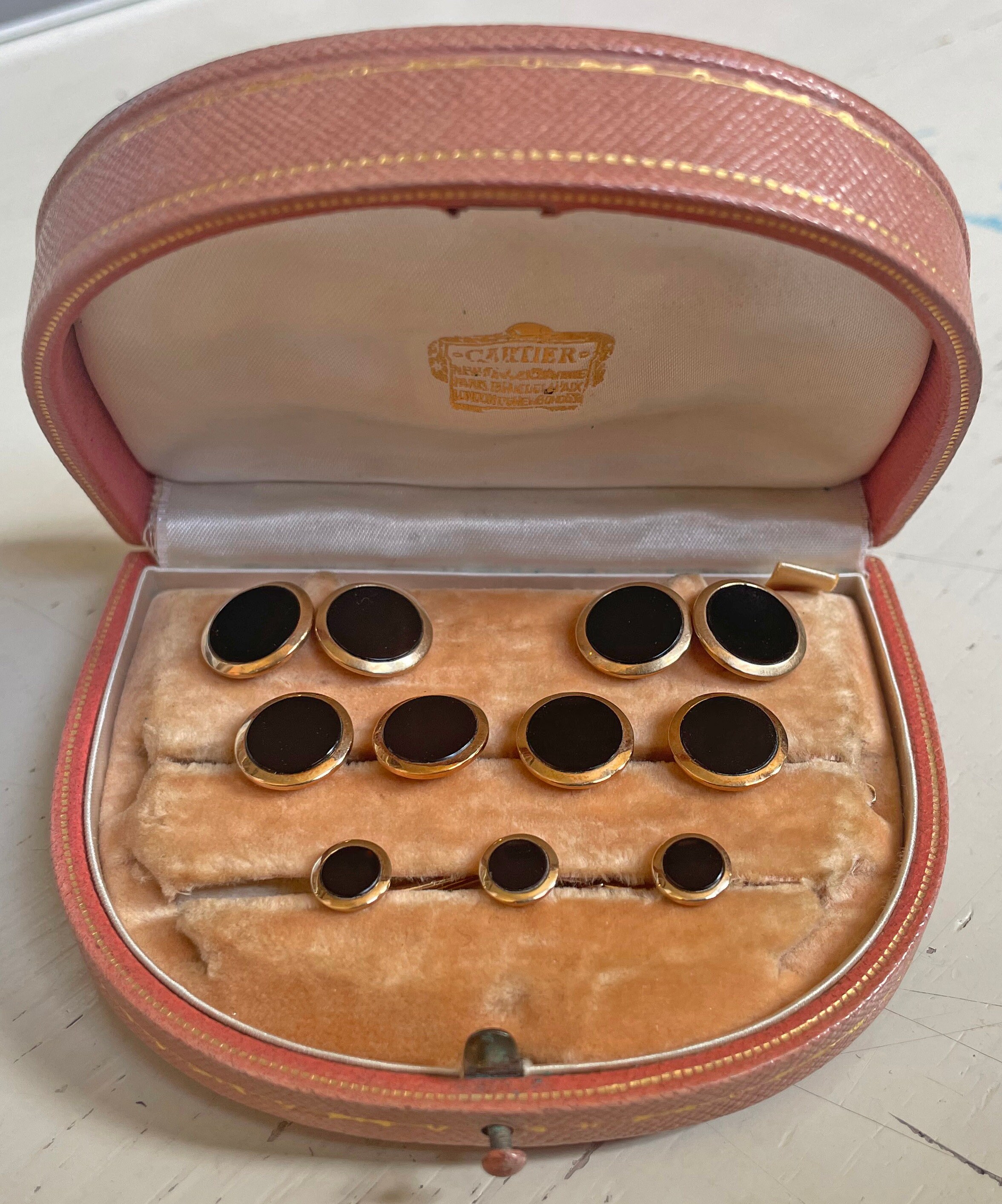 Antique 1940s Cartier Gold Onyx Men s Cufflink Dress Set With Original Case Etsy Ireland