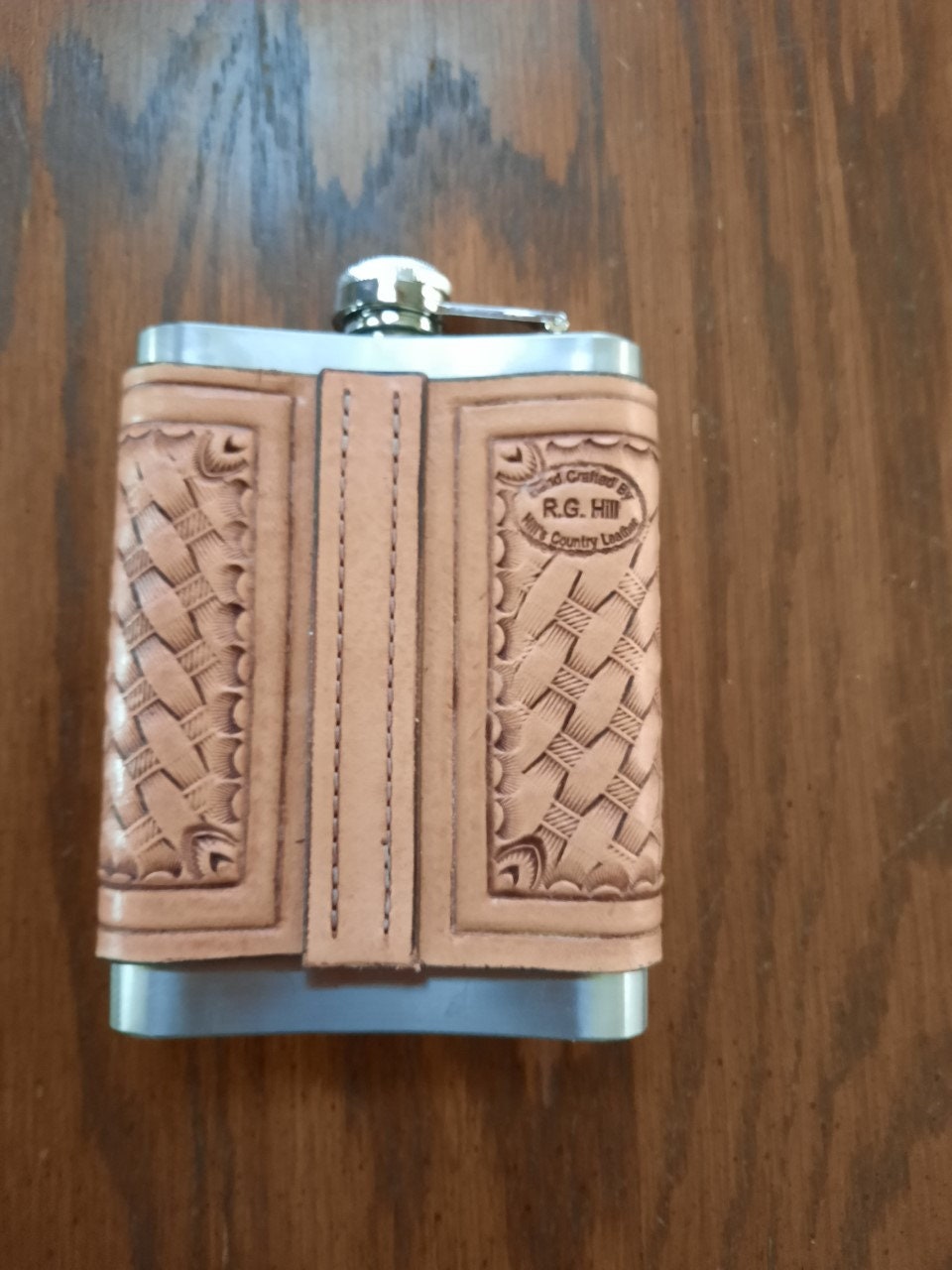 Hand Tooled Leather Wrapped 8 Oz Flask W Funnel Etsy