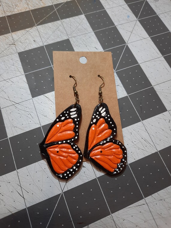 Hand Painted Orange Monarch Butterfly Earrings Hand Painted Orange Monarch Butterfly Earrings