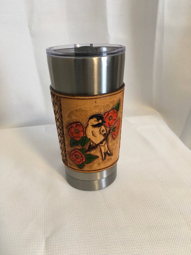 Stainless Steel Tumbler With Leather Nature Sleeve Etsy