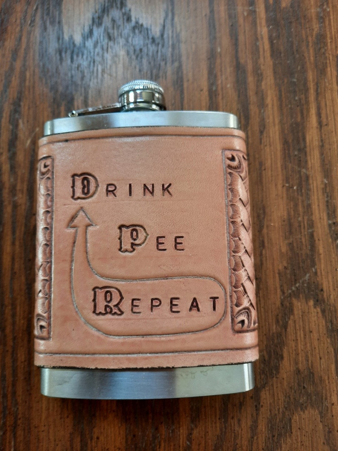 Hand Tooled Leather Wrapped 8 Oz Flask W Funnel Etsy