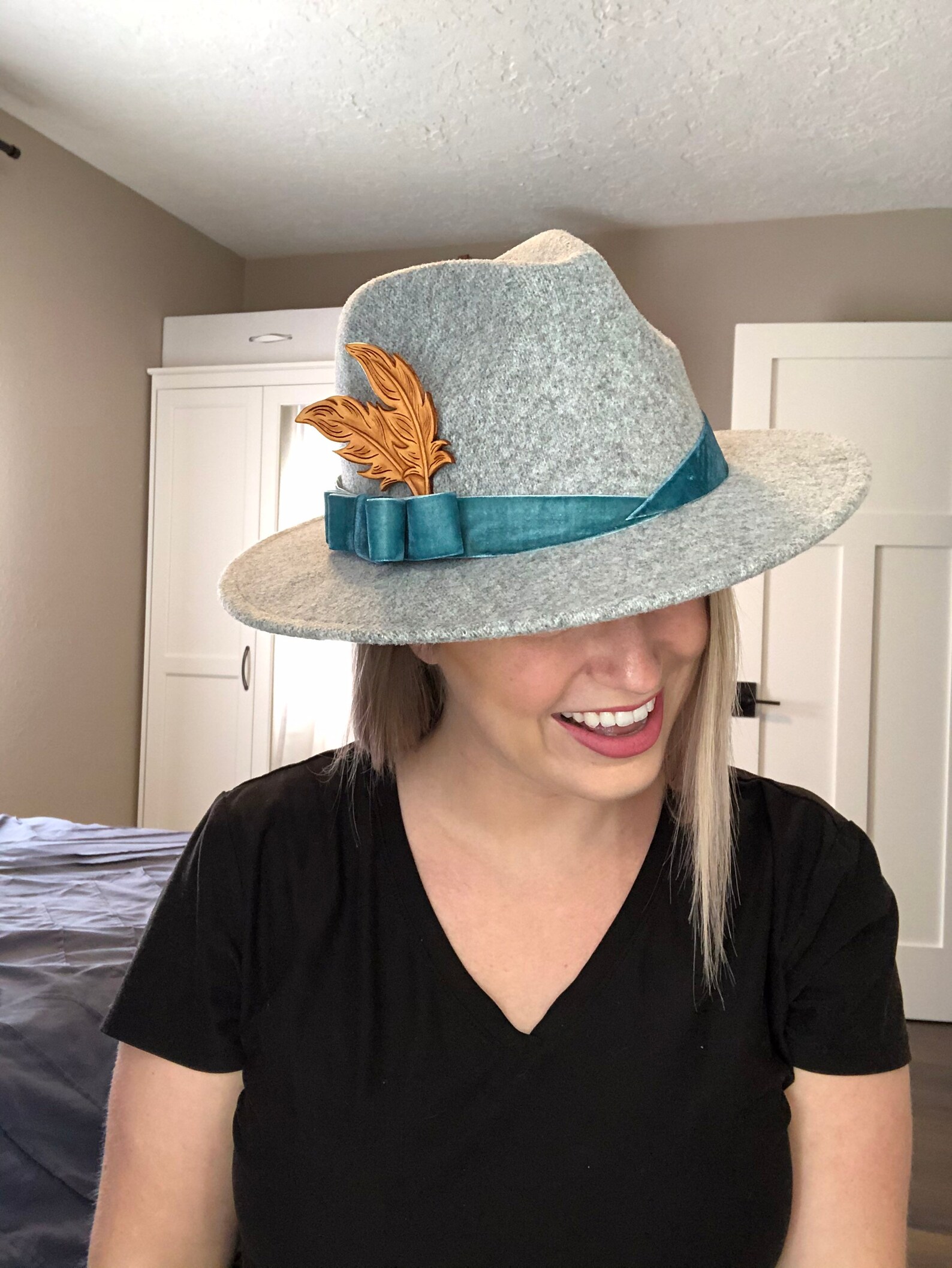 Leather Feather Fedora Etsy