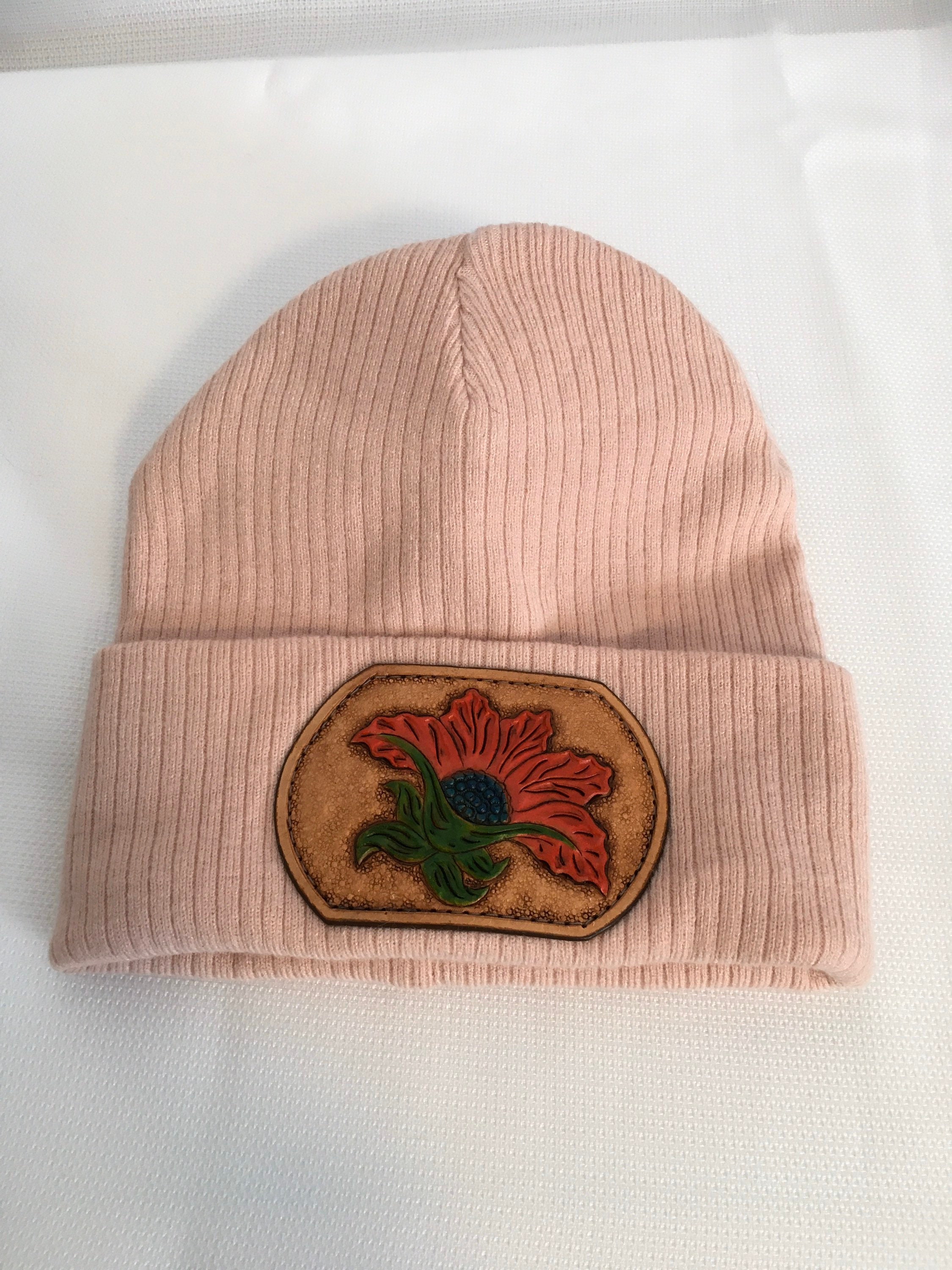 Knit Beanie with Leather Patch Etsy