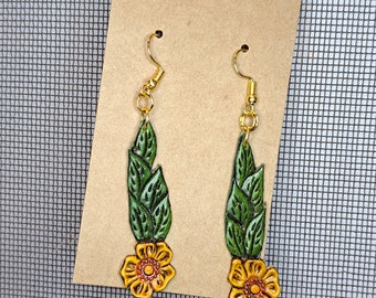 Hand cut Hand Tooled and Hand died Leather Earings