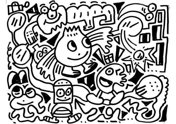 Whimsical Doodle Art Print - Hand Drawn Doodles - Playful Animals and  Abstract Patterns - Unique Home Decor - The Doodle Man Store