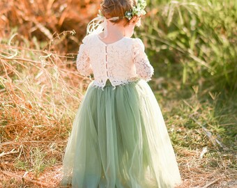 Jupe en tulle vert sauge pour demoiselle d'honneur, jupe tutu de demoiselle d'honneur, jupe en tulle pour tout-petit !