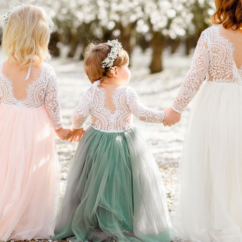 Full Length Baby Pink Tulle Lace Party Flower Girl Dress - Etsy