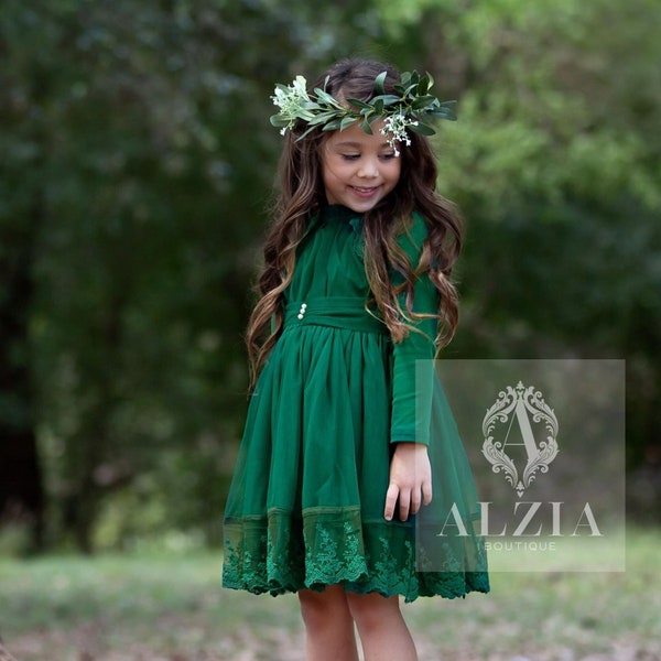 Christmas Dress for Girls, Cute Part Dress for Toddler, Flower Girl Green Lace Dress