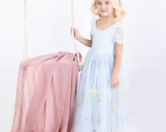 Light Blue Flower Girl Dress | Wildflower Embroidered Tulle | Boho