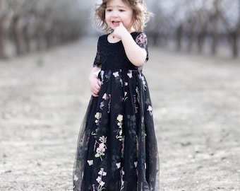 lack Flower Girl Dress | Wildflower Embroidered Tulle | Boho