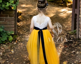 mustard yellow flower girl dress