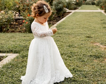 White Lace Over Girl's Dress, Perfect FlowerGirl dress, Junior Bridesmaid Dress, First Communion Dress