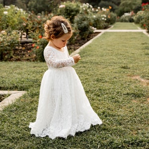 White Lace Over Girl's Dress, Perfect FlowerGirl dress, Junior Bridesmaid Dress, First Communion Dress