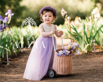 Dusty Purple Flower Girl Dress , Lilac Vintage Girl&#39;s Special Occasion Dress.