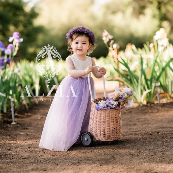 Dusty Purple Flower Girl Dress . Lilac Vintage Girl's Special Occasion Dress.