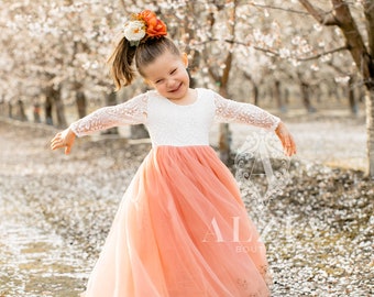 Coral Girl Dress, Rust Flower Girl Dress, Terracotta flower girl dress, Boho Flower Girl Dress, Fall Dress