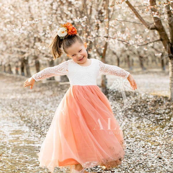 Coral Girl Dress, Rust Flower Girl Dress, Terracotta flower girl dress, Boho Flower Girl Dress, Fall Dress