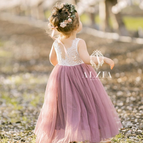 Full Length Dusty Rose Tulle Lace Top Scalloped Edges Back - Etsy