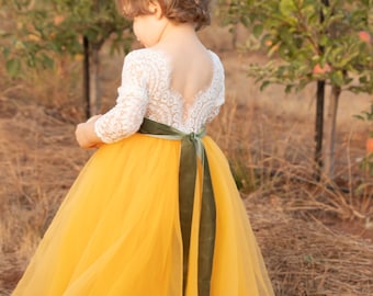 mustard yellow flower girl dress