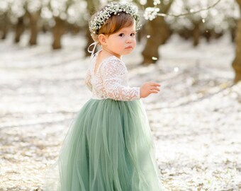 dusty sage flower girl dress