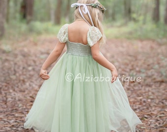 Light Green Pastel Jade Tulle Lace Party Dress, Flower Girl Dress, Spring Wedding