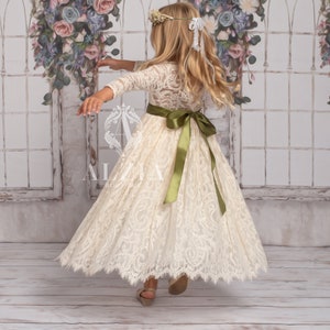 Lace Dress For Flower Girl, White Communion Dress, Ivory Flower Girl Dress, Junior Bridesmaid Dress