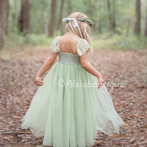 Light Green Pastel Jade Tulle Lace Party Dress, Flower Girl Dress, Spring Wedding