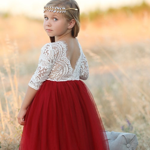 Full Length Wine Red Tulle Lace Top Scalloped Edges Back Party - Etsy