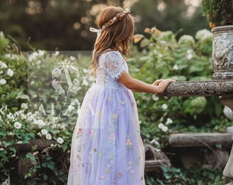 Floral Blumenmädchen Kleid, geblümtes Kleid für Blumenmädchen, Frühlingskleid für Mädchen