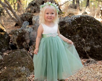 sage color flower girl dresses