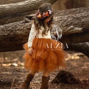 Burnt Orange Flower Girl Dress, Baby Toddler Dress, Tulle Tutu Dress, image 1