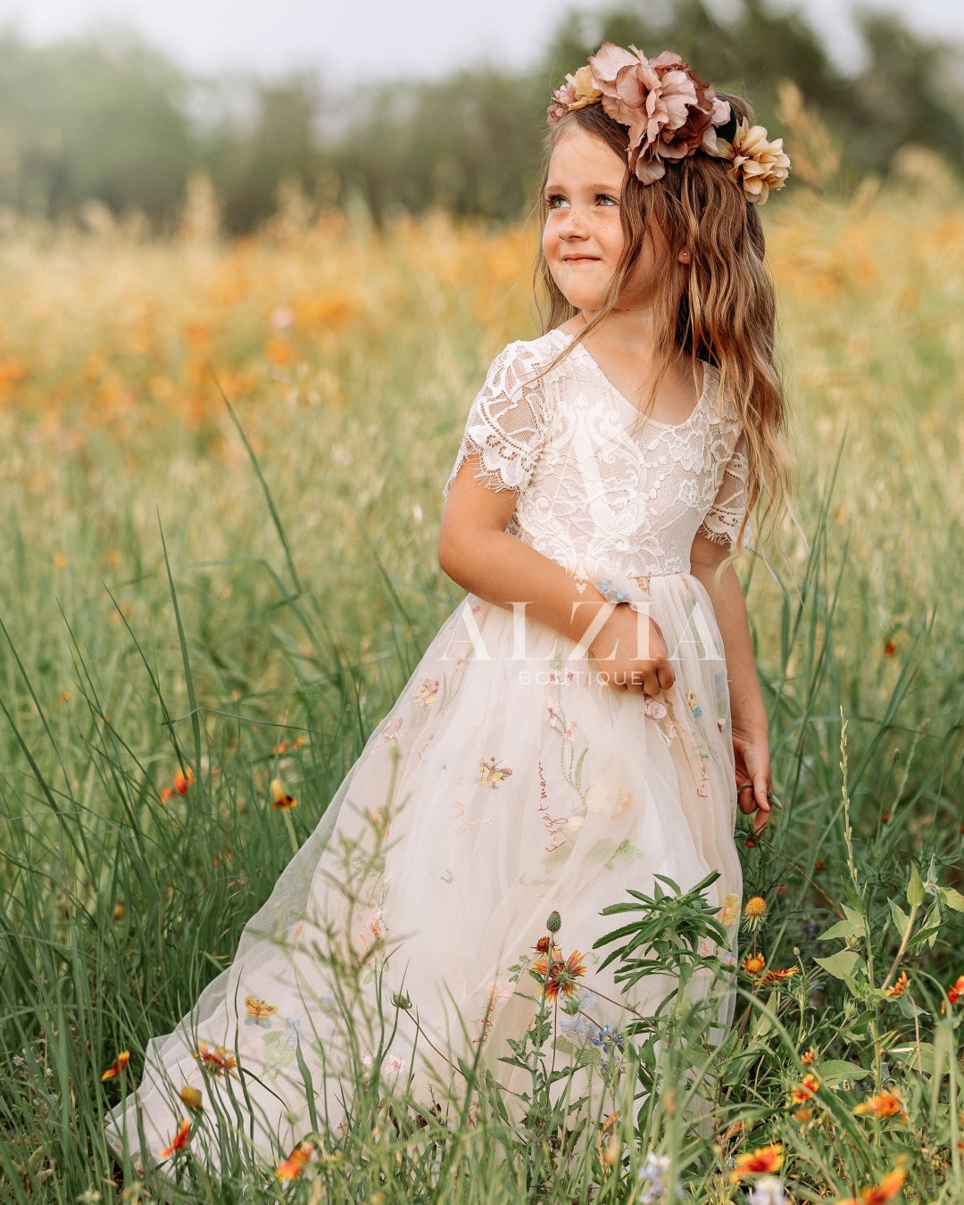 Flower Embroidery Tulle Dress for Flower Girl Spring Dress - Etsy