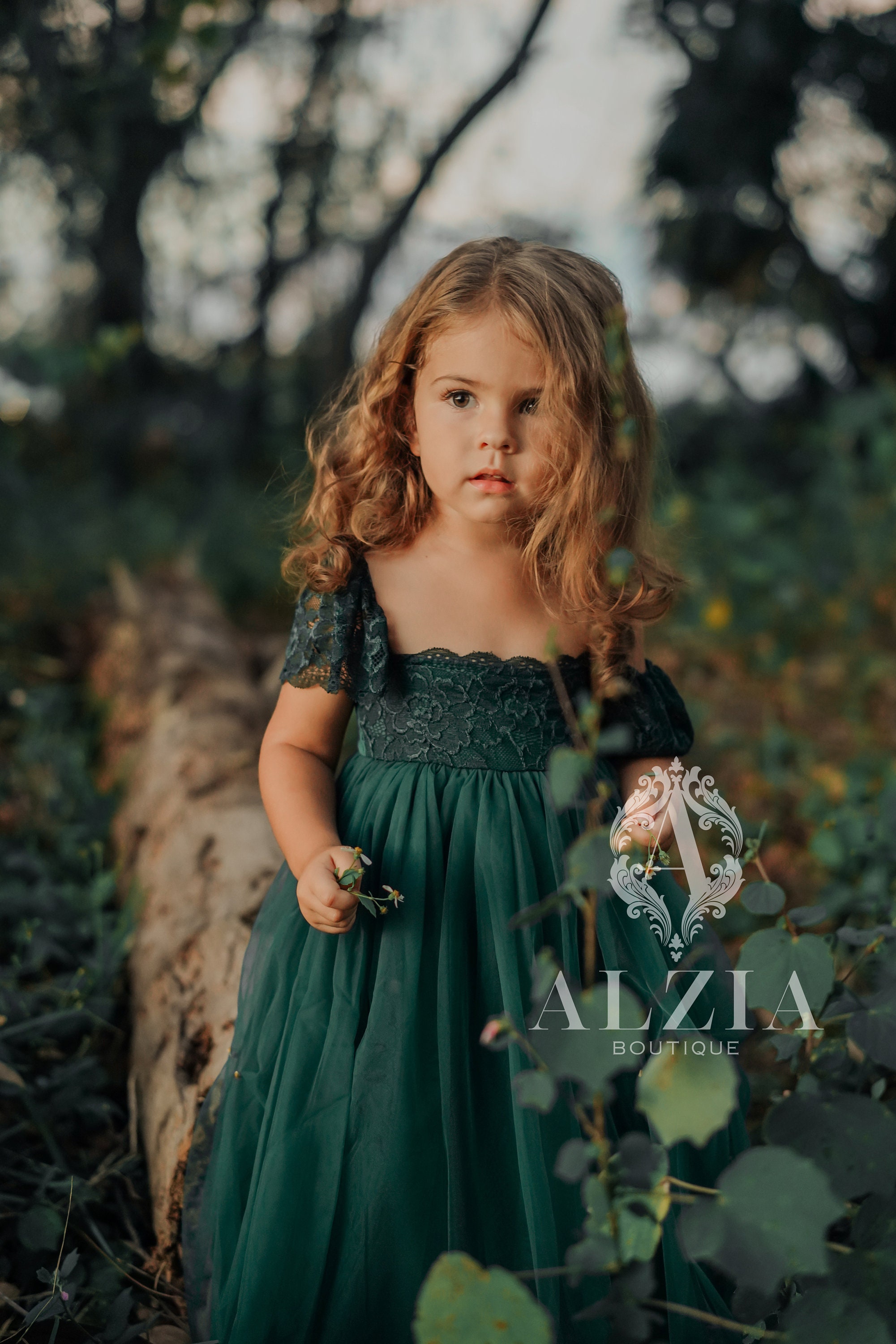 Fairytale Floral Green Tulle Long Sleeve Party Dress