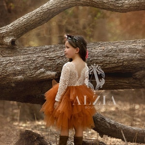Burnt Orange Flower Girl Dress, Baby Toddler Dress, Tulle Tutu Dress, image 4