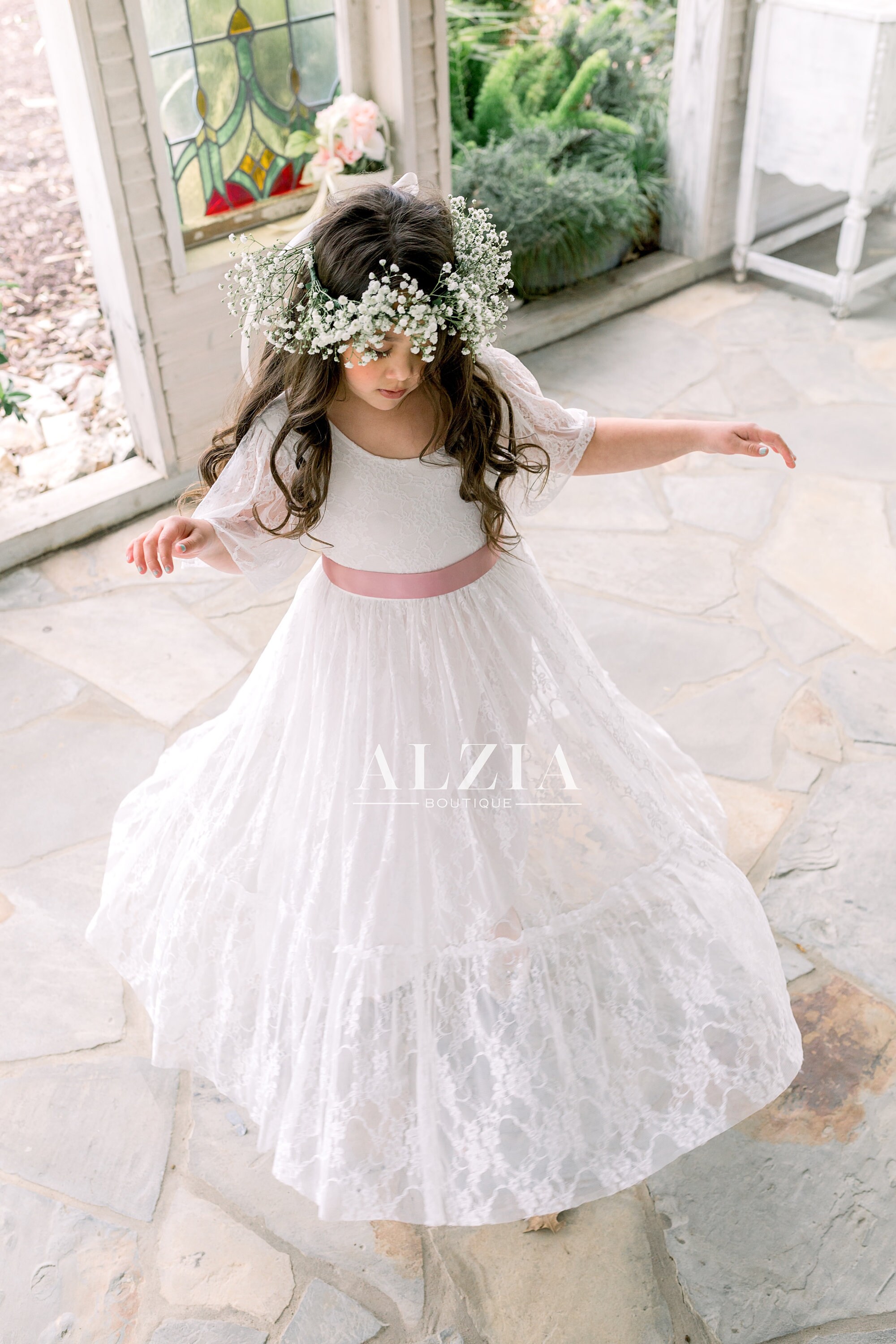 All lace bohemian style flower girl dress white lace special Etsy