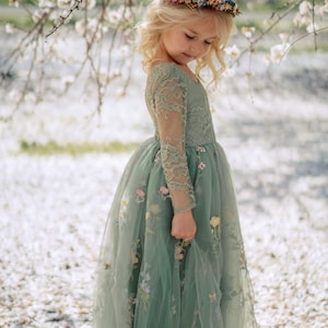 Flower Girl Dress Long Sleeve | Wildflower Embroidered Tulle | All Colors