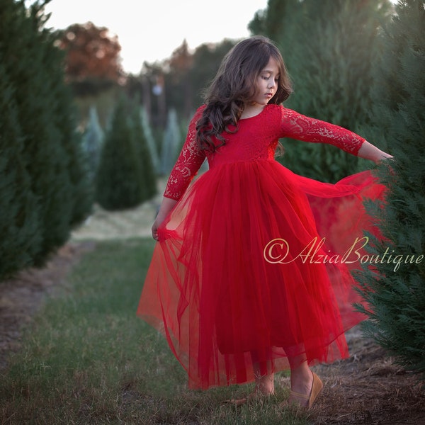 Red Lace Christmas Dress: Toddler Holiday Party Twirl Dress