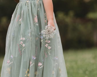 Sleeveless Flower Girl Dress | Wildflower Embroidered Tulle | All Colors