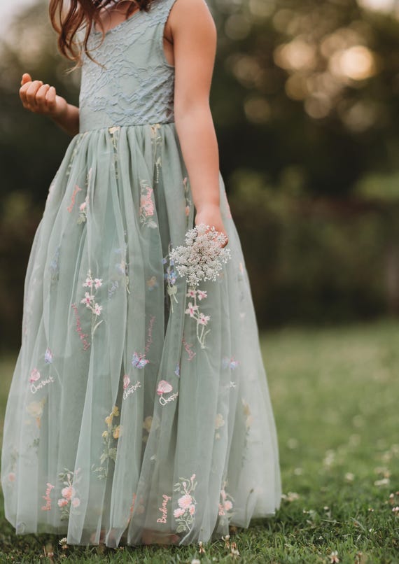 Sleeveless Flower Girl Dress | Wildflower Embroidered Tulle | All Colors