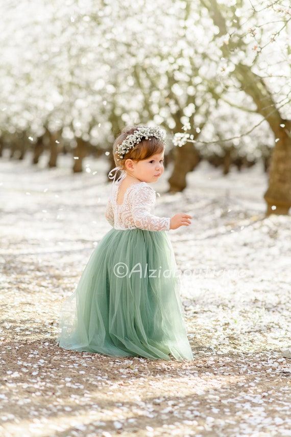 Sage Green Lace Flower Girl Dress ...