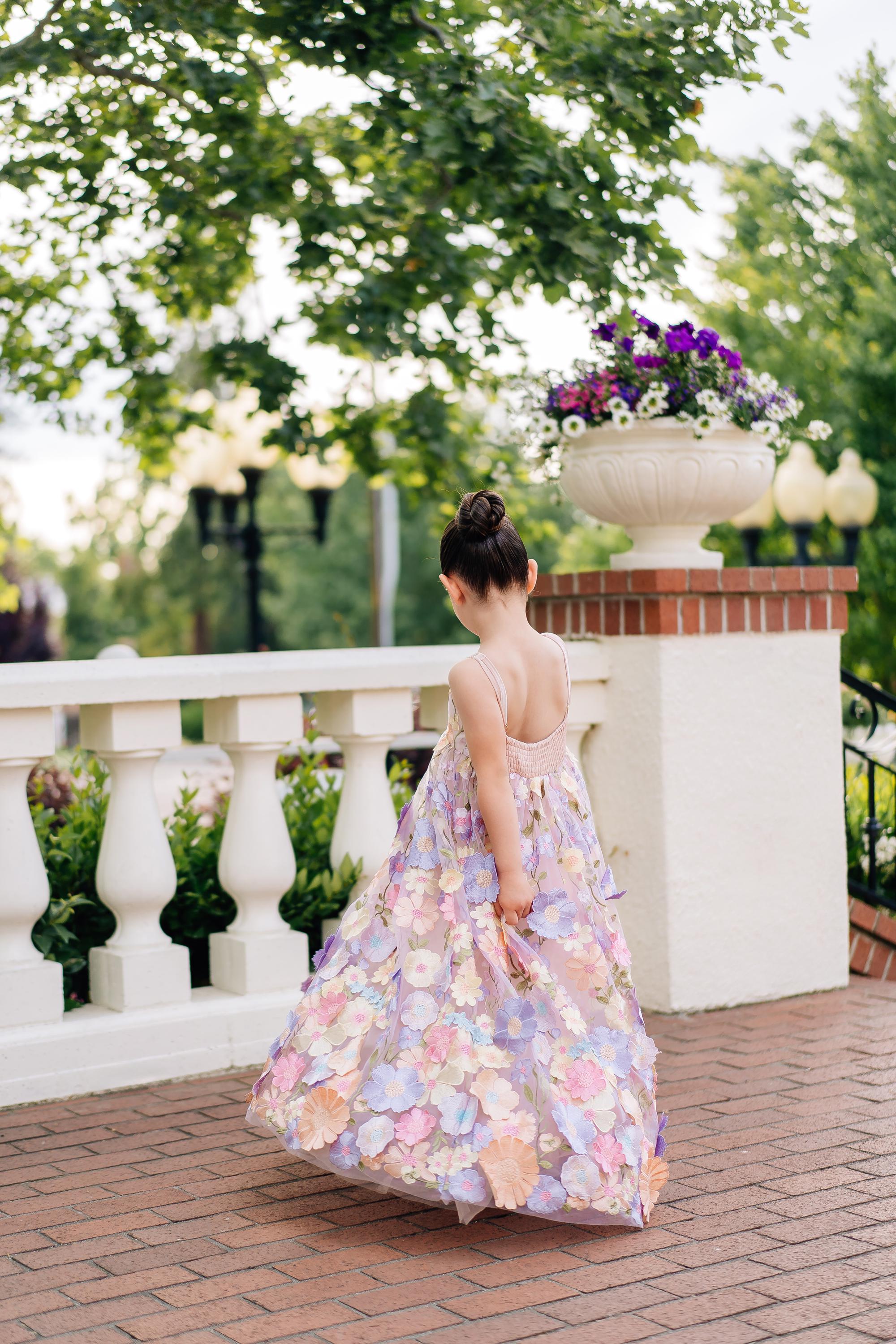 pastel flower dress Pleated Chiffon Midi Dress