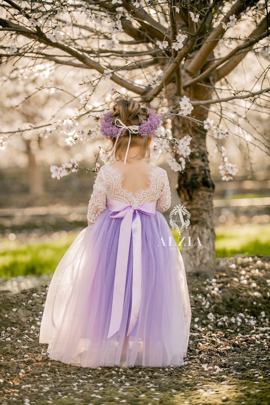 Dusty Purple Flower Girl Dress . Lilac Vintage Girl's Special