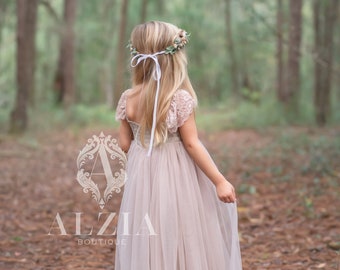 Taupe Blushing Rose Flower Girl Dress Boho Flower Girl Spring