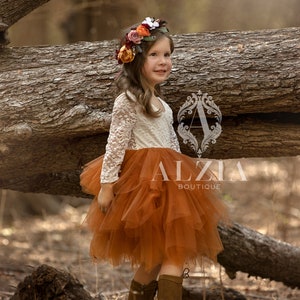 Burnt Orange Flower Girl Dress, Baby Toddler Dress, Tulle Tutu Dress, image 5