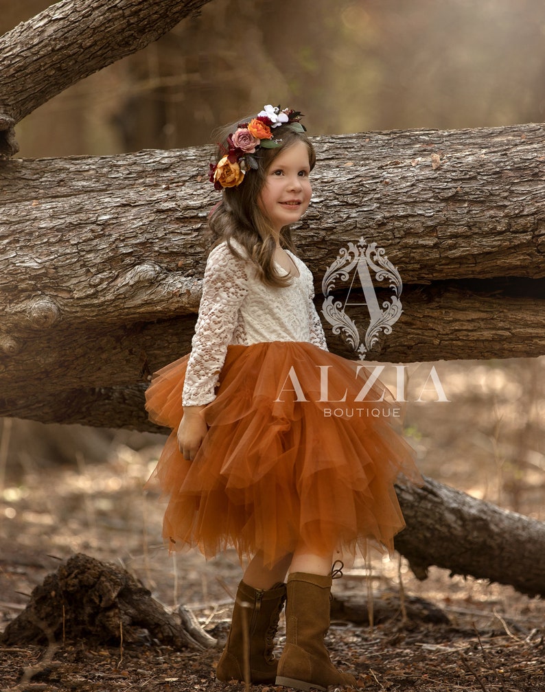 Burnt Orange Flower Girl Dress, Baby Toddler Dress, Tulle Tutu Dress, image 5