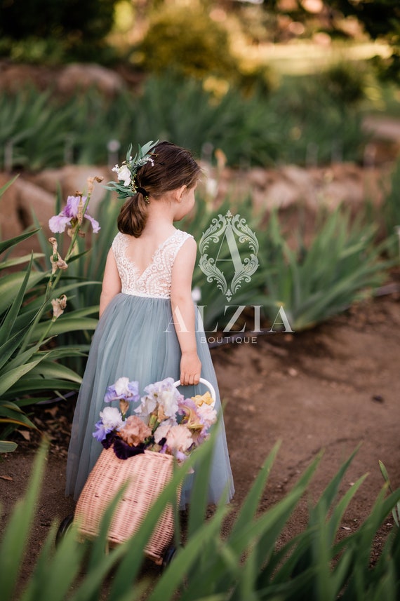 Dusty Sage Green Tulle Flower Girl Dress - Etsy